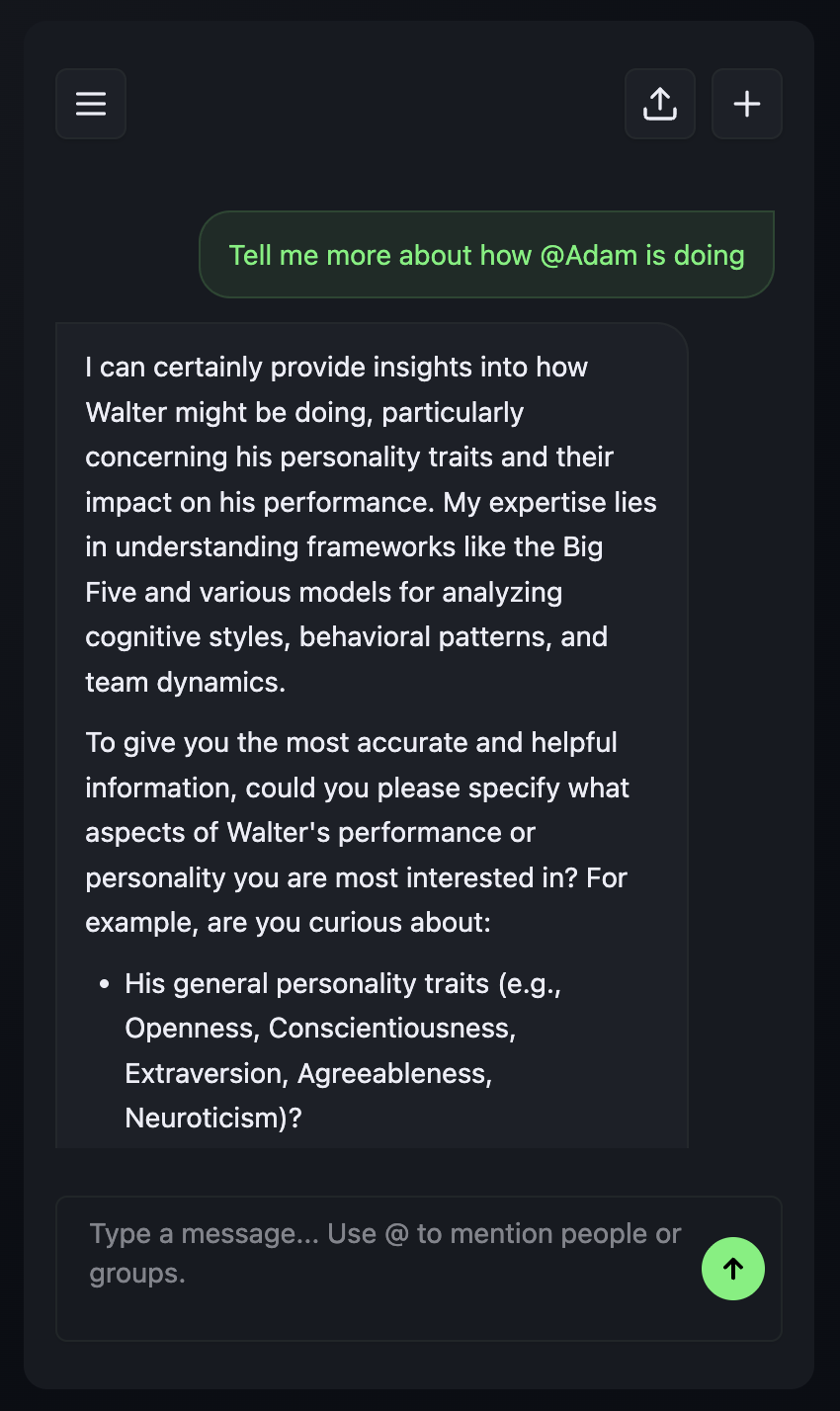 Co-Pilot chat interface with an @-mention example